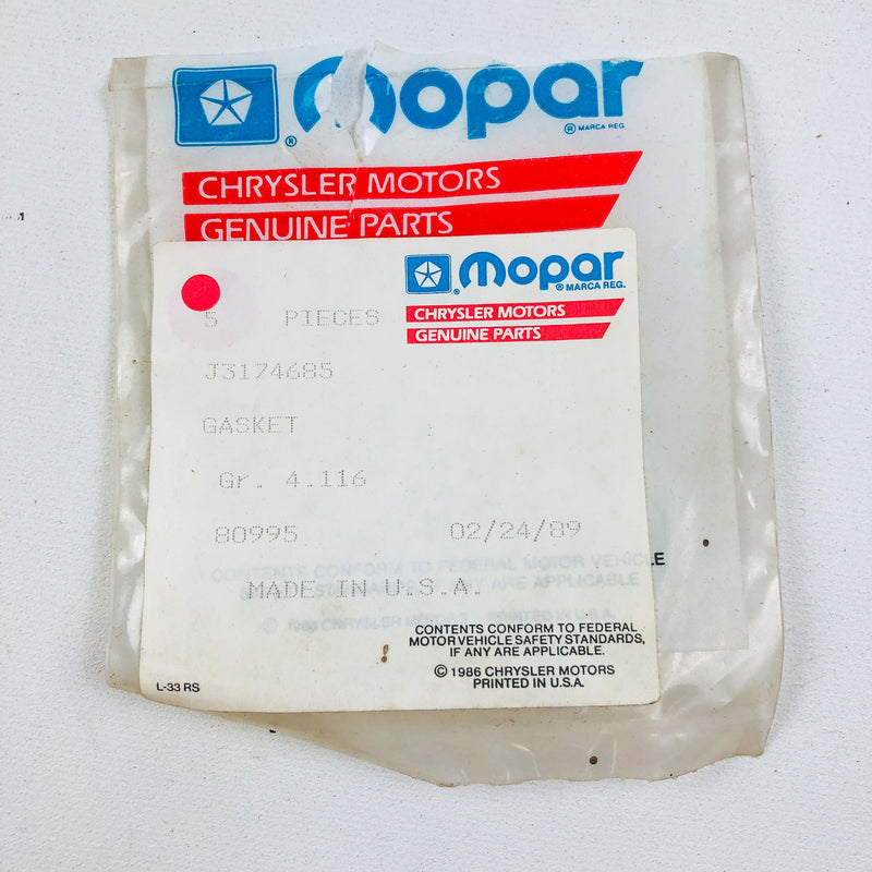 Mopar J3174685 Gasket for Fuel Pump Plate Cover OEM NOS 84-86 Jeep 4 Cylinde 1ct 7