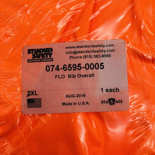 1x Standard Safety 074-6595-0005 Bib Overall Size 2XL Flexlite Orange 1in Straps 2