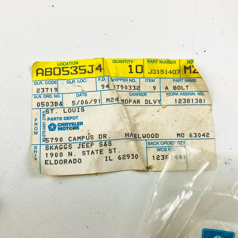 Mopar J3151407 Bolt for Flywheel Crankshaft Plate J315 1407 OEM NOS 1981-86 CJ 2