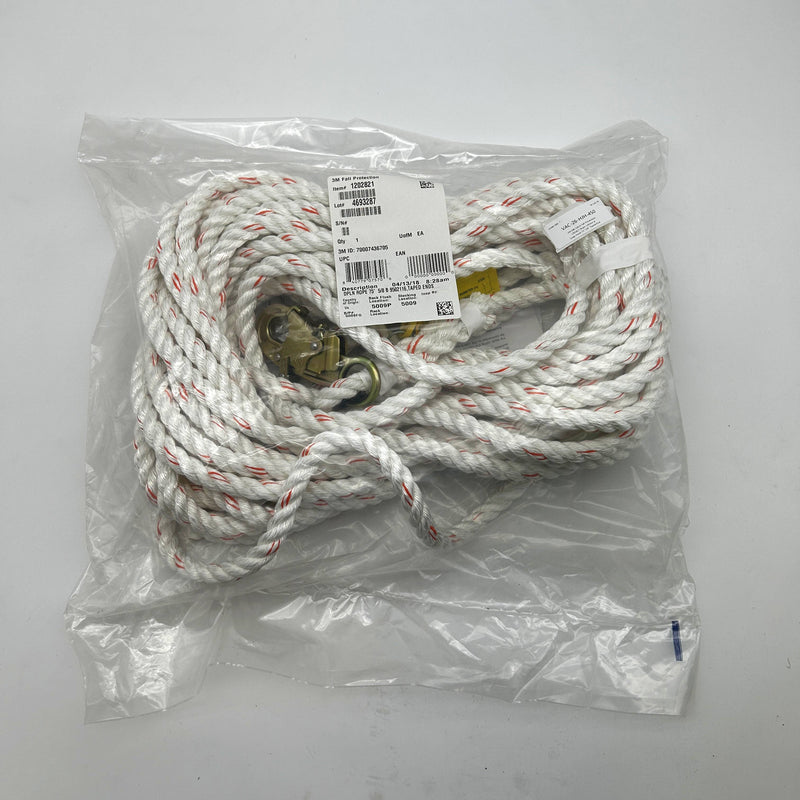 3M DBI-SALA Fall Protection 1202821 Rope Lifeline w Snap Hook 75' 5/8" Taped End