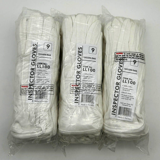 Superior LL100 Parade Inspector White Gloves Size 9 Large Cotton 36 Pairs 1