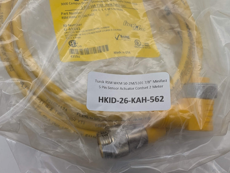Turck RSM WKM 50-2M/S101 7/8" Minifast 5 Pin Sensor Actuator Cordset 2 Meter
