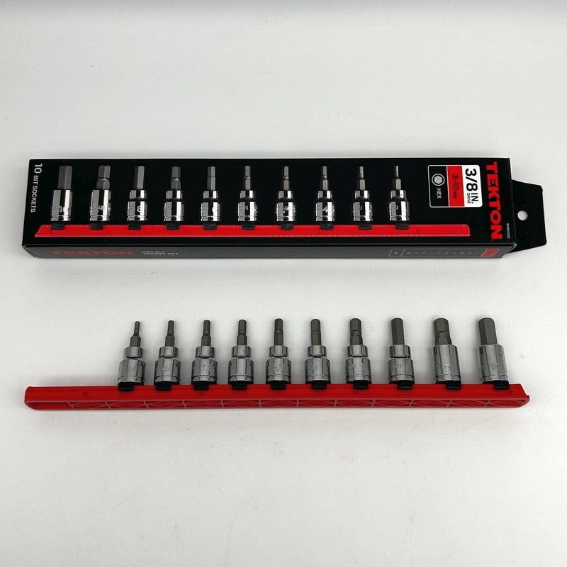 Tekton SHB91102-S Socket Set 3/8inch Drive Hex Bit 10-PC 3-10mm Metric w/ Rail
