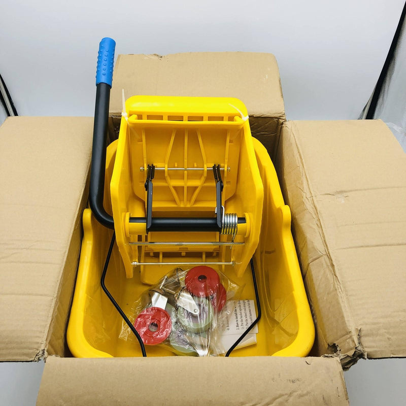 Magnolia 455-6035-3 Plastic Mop Bucket on Wheels W/ Wringer 26-35QT Yellow 1