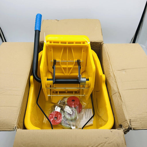 Magnolia 455-6035-3 Plastic Mop Bucket on Wheels W/ Wringer 26-35QT Yellow 1