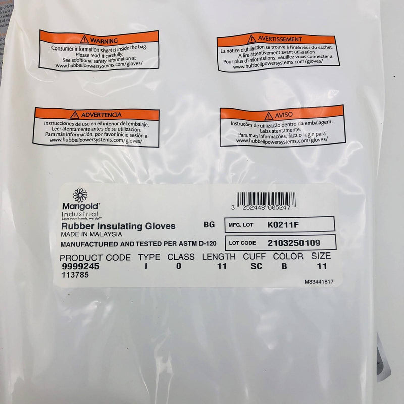 Marigold RIGCL011B/11.0 Electrical Insulating Gloves Rubber Sz 11 Class 0 11" 3