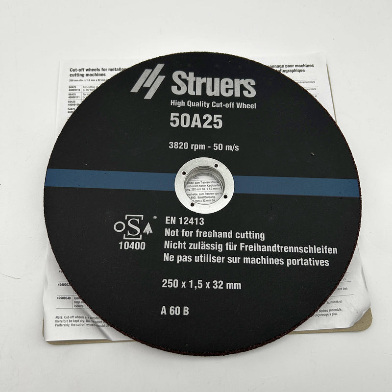 Struers 40009108 Cut-Off Wheel 10" Diam 50A25 25mm x 1.5mm AO Resin Bond 10pk
