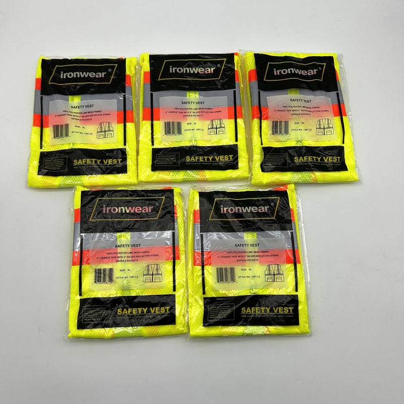 Ironwear 1287-LZ Safety Vest XL Two Tone Class 2 6 Pocket Zipper Reflective 5pk
