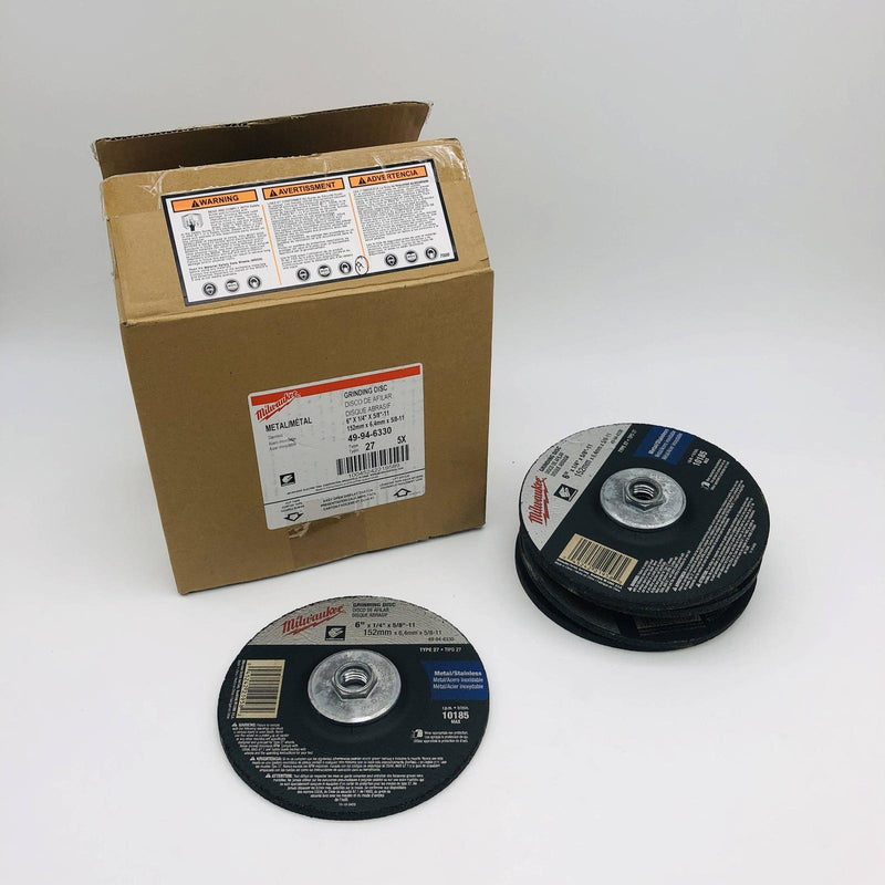 5pk Milwaukee 49-94-6330 Grinding Disc 6in x 1/4in x 5/8in-11 Type 27 AO 9