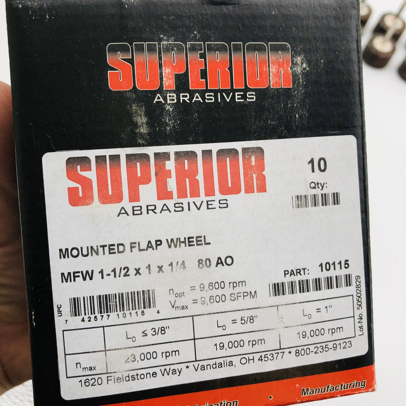 Superior Abrasives 10115 Mounted Flap Wheel 1.5in x 1in x 1/4in 80 AO 10/Box 2