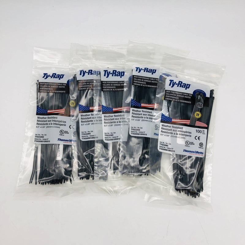 Thomas & Betts TY5232MX Cable Tie Ty-Rap 18lb 8in UV Black Nylon 500pk (.10/pc)