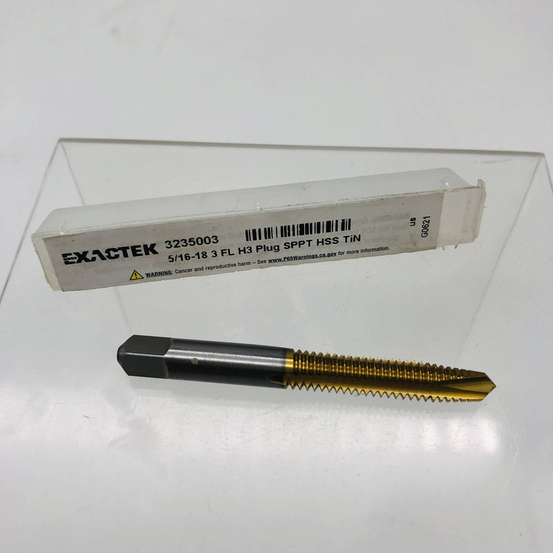 Exactek 3235003 Tap Plug Gun 5/16-18 3 Flute H3 SPPT HSS TiN Finish Spiral Point 11