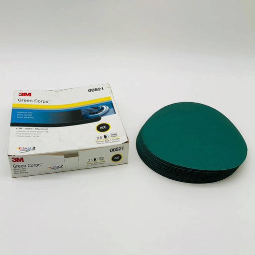 3M 00521 Abrasive Sanding Disc Green Corps 8in Hookit 80E Medium Pack of 25 1