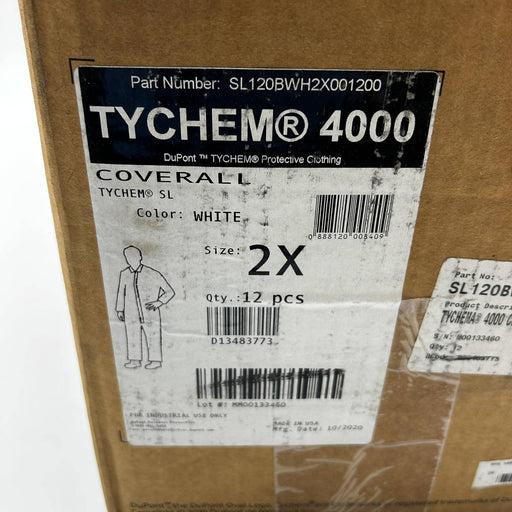 Dupont Tychem 4000 Coverall White 2XL Open Wrist Ankle SL120BWH2X001200 12Pk 2