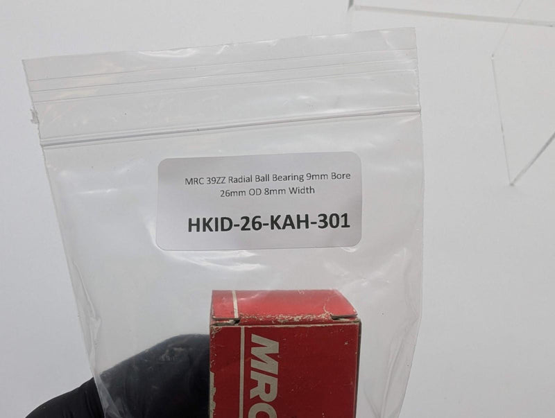 MRC 39ZZ Radial Ball Bearing 9mm Bore 26mm OD 8mm Width 3