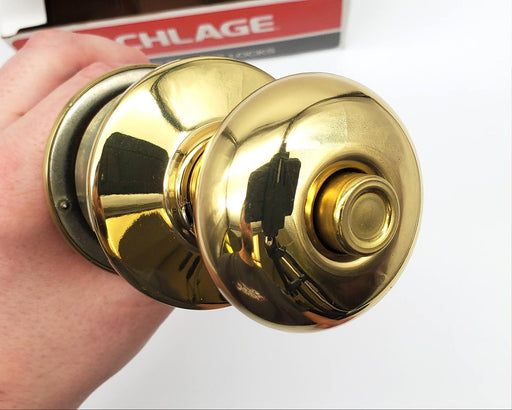 Schlage Door Knob Privacy Lock Bright Brass 605 Plymouth PLY A40S 2-3/8in BS NOS 2