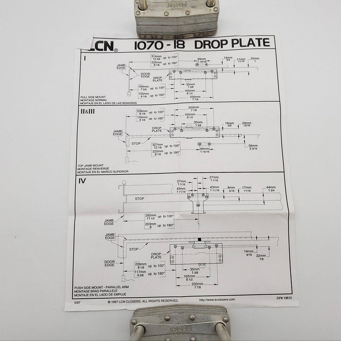 LCN 1070-18 Door Closer Drop Plate Bracket Aluminum Finish NEW 4