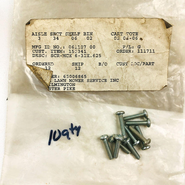 Ariens Gravely 06110700 Screw Machine 6-32x.625 OEM NOS Replaces 159341 2