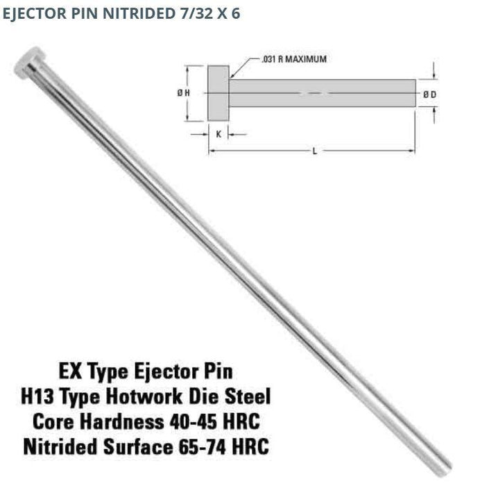 DME EX15M6 Ejector Pins 7/32" Diameter x 6" Long H13 Hotwork Die Steel 5 Pack 7