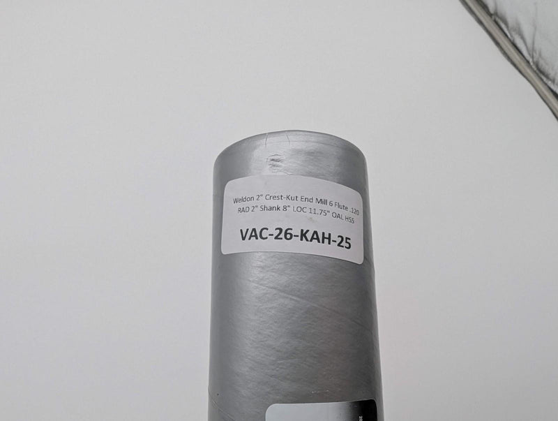 Weldon 2" Crest-Kut End Mill 6 Flute .120 RAD 2" Shank 8" LOC 11.75" OAL HSS 8