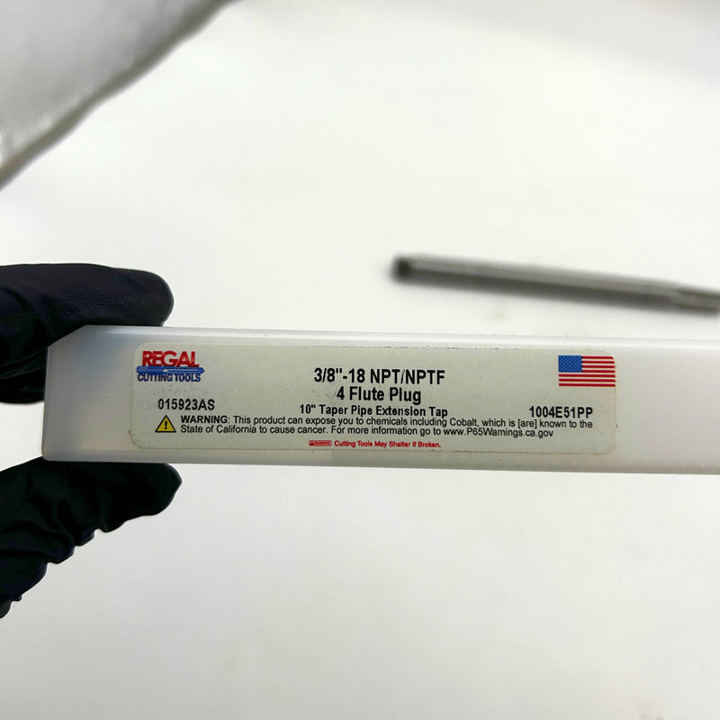 Regal Cutting Tools 015923AS Pipe Tap Taper Ext 3/8-18 NPT/NPTF 4FL 10in OAL