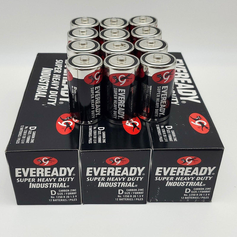 Eveready D Batteries Super Heavy Duty Carbon Zinc 1.5V 1250 R20 Case of 48 1