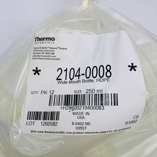 Thermo 2104-0008 Nalgene Bottles Wide-Mouth HDPE 250ml/8oz W Lid Closures 12pk 2