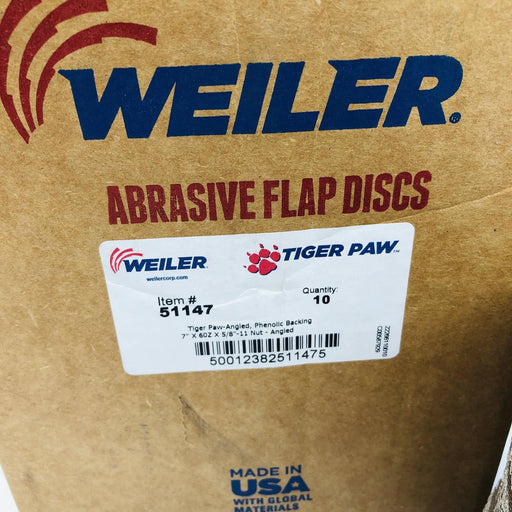 Weiler 51147 Flap Disc 7" Tiger Paw 60Z Grit 5/8-11 Arbor Hole Angled 10pk 2