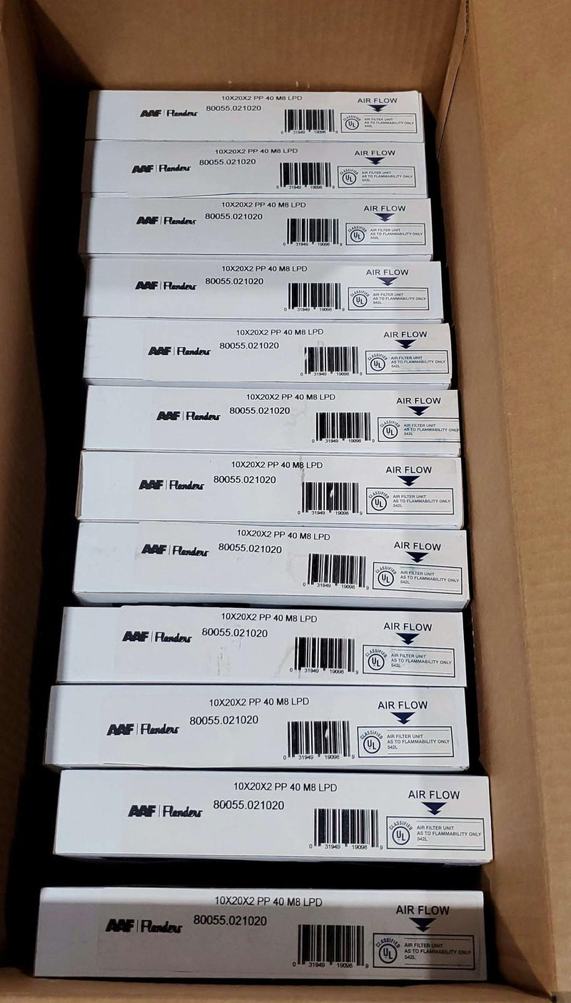 AAF Flanders 10x20x2 Air Filters Pre Pleat LPD Merv 8 80055.021020 Pack of 12 3