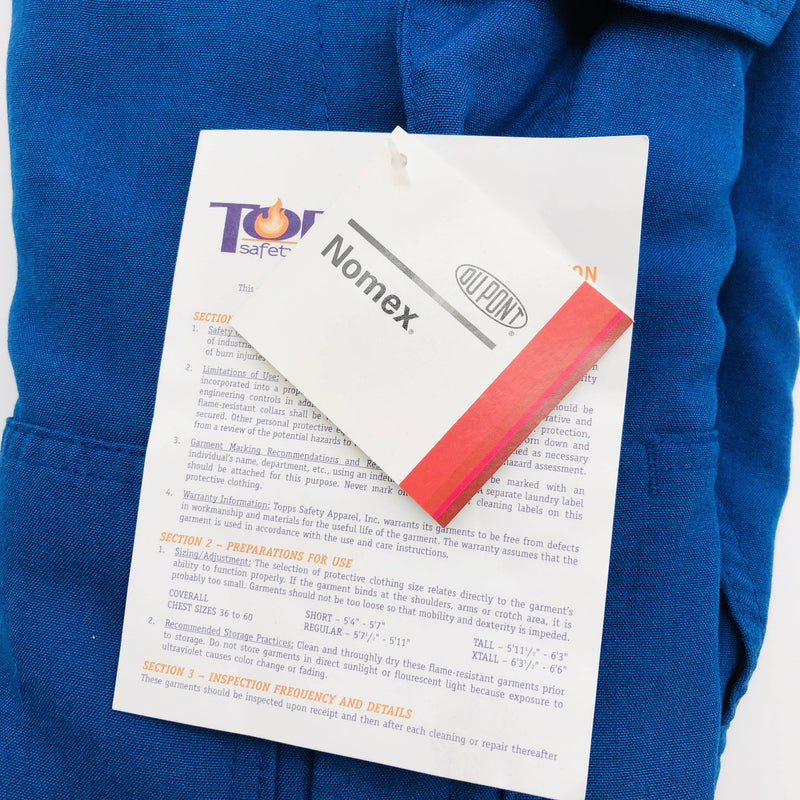 Topps CO075515 Coveralls Flame Resistant 34-S Nomex IIIA 4.5oz Royal Blue NWT 3
