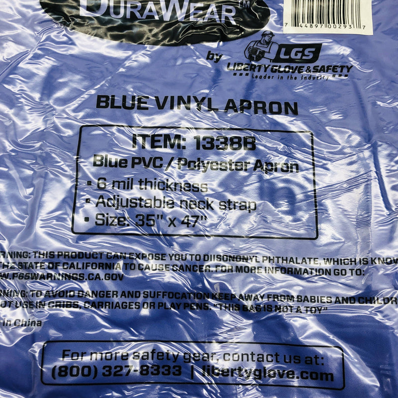 Durawear 1338B Bib Apron 35x45 6 Mil Vinyl Food Safe Blue w/ Neck Strap 50/CASE 8