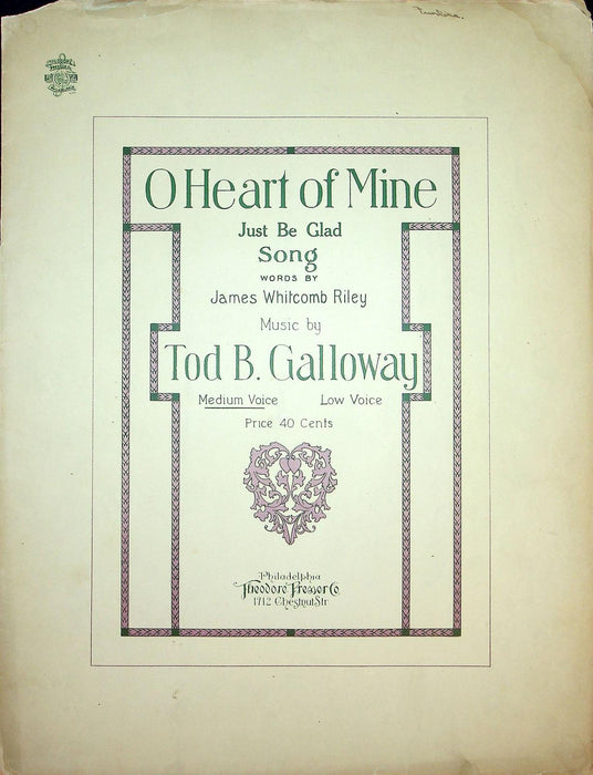 1910 O Heart Of Mine Vintage Sheet Music Large James Whitcomb Riley Galloway 1