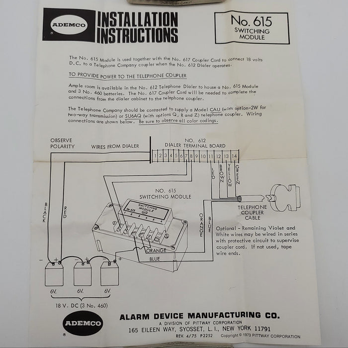 Ademco Line Seizure Switching Module # 615 to 18V DC to Telco Coupler 6 Terminal 8