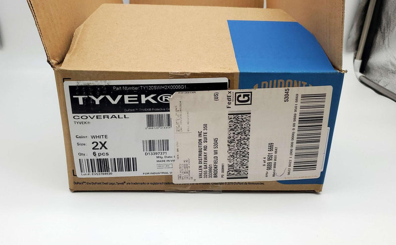 Tyvek 400 Coveralls Size XXL Zipper Closure White TY120SWH2X0006G1 Pack of 6 6