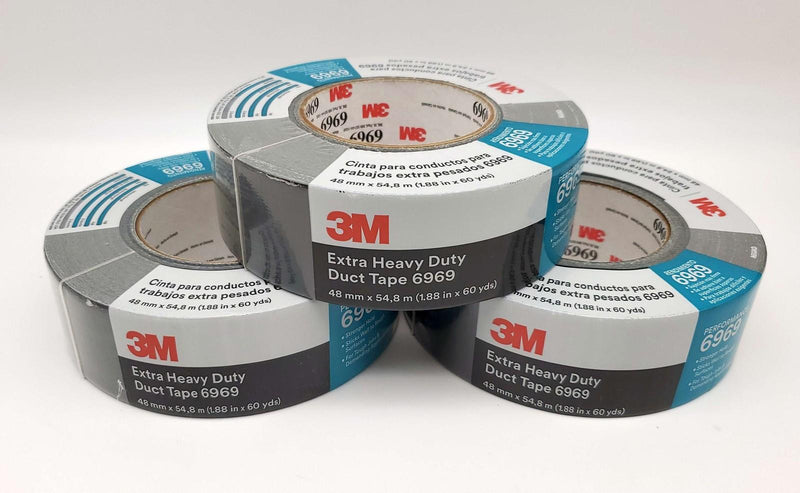 3M 6969 Extra Heavy Duty Duct Tape Black 1.88" x 60 Yards 10.5 Mil 3 Rolls 1