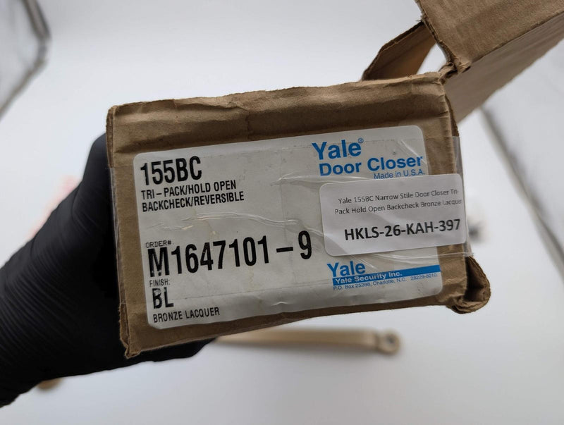 Yale 155BC Narrow Stile Door Closer Tri-Pack Hold Open Backcheck Bronze Lacquer