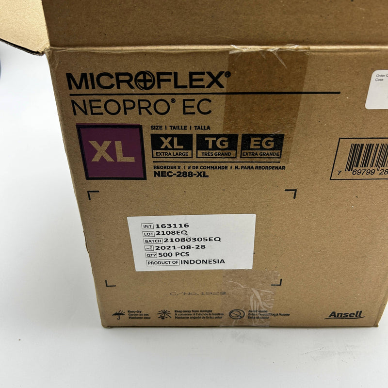 Microflex NEC-288 Disposable Gloves Extra Large Extended Cuff Neoprene 500/Case