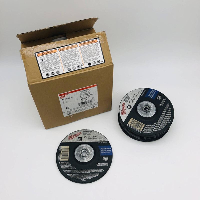 5pk Milwaukee 49-94-6330 Grinding Disc 6in x 1/4in x 5/8in-11 Type 27 AO 10