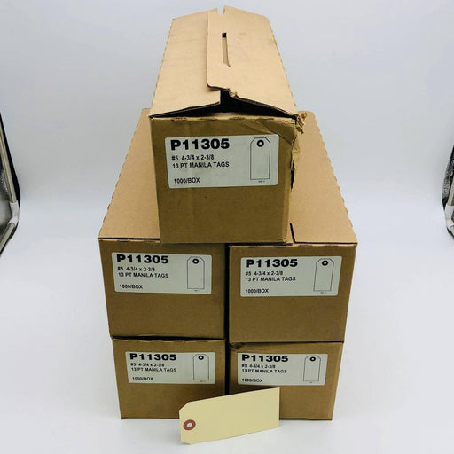 Manila Tags Number 5 13PT Thick 4-3/4" x 2-3/8" Reinforced Eyelet Bulk 5000/Lot 1