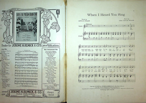 1913 When I Heard You Sing Irma Taylor Lewis Wilson Vintage Sheet Music Remick 2