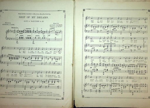 1912 Ship Of My Dreams Vintage Sheet Music Large Alfred Solman Arthur Lamb 2