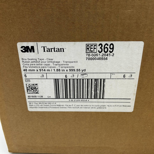 3M Tartan 369 Clear Box Sealing Tape 48mm x 914m 1.6 mil Hot Melt 6 Rolls/Case 2