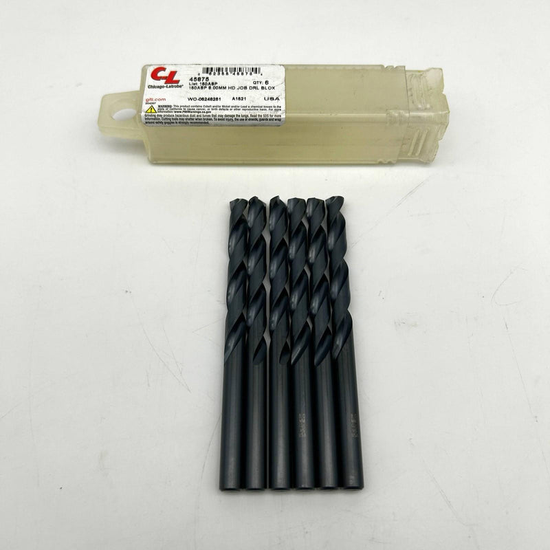 6pk Chicago-Latrobe 45875 Jobber Drill Bit Heavy Duty Black Oxide 150ASP 8.00mm