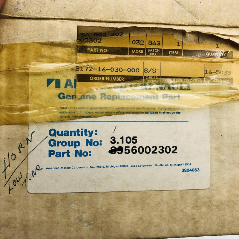AMC Jeep 56002302 Horn Low Tone OEM NOS 1988-90 Cherokee Wagoneer Limited 3