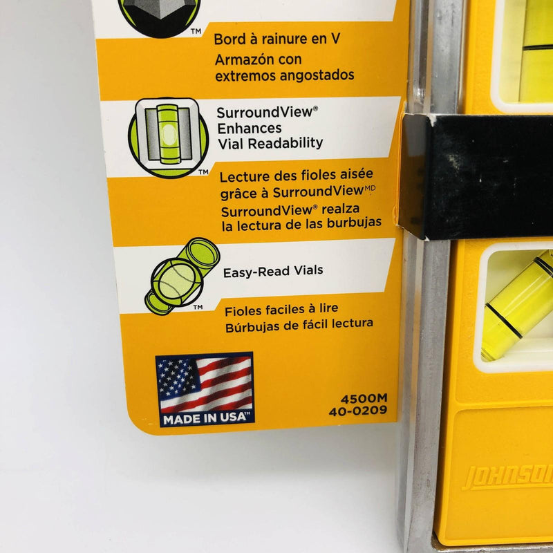 Johnson 4500M Torpedo Level Aluminum 9-in 3 Vial Magnetic Base Heavy Duty 2