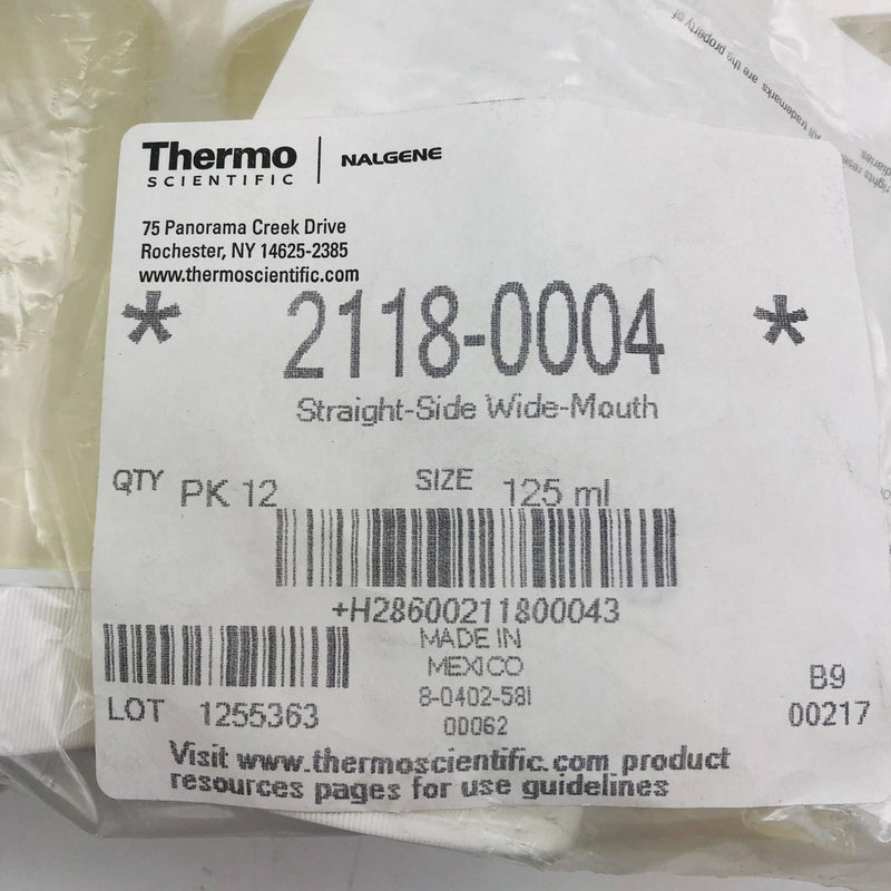 Thermo 2118-0004 Wide Mouth Jar Straight Side Nalgene 125ml with Lid Set of 12 2