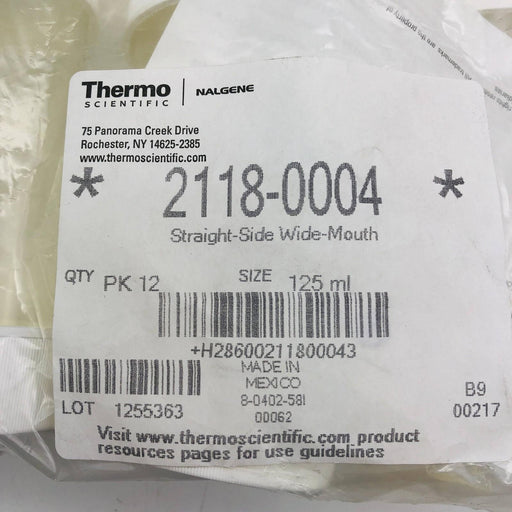 Thermo 2118-0004 Wide Mouth Jar Straight Side Nalgene 125ml with Lid Set of 12 2