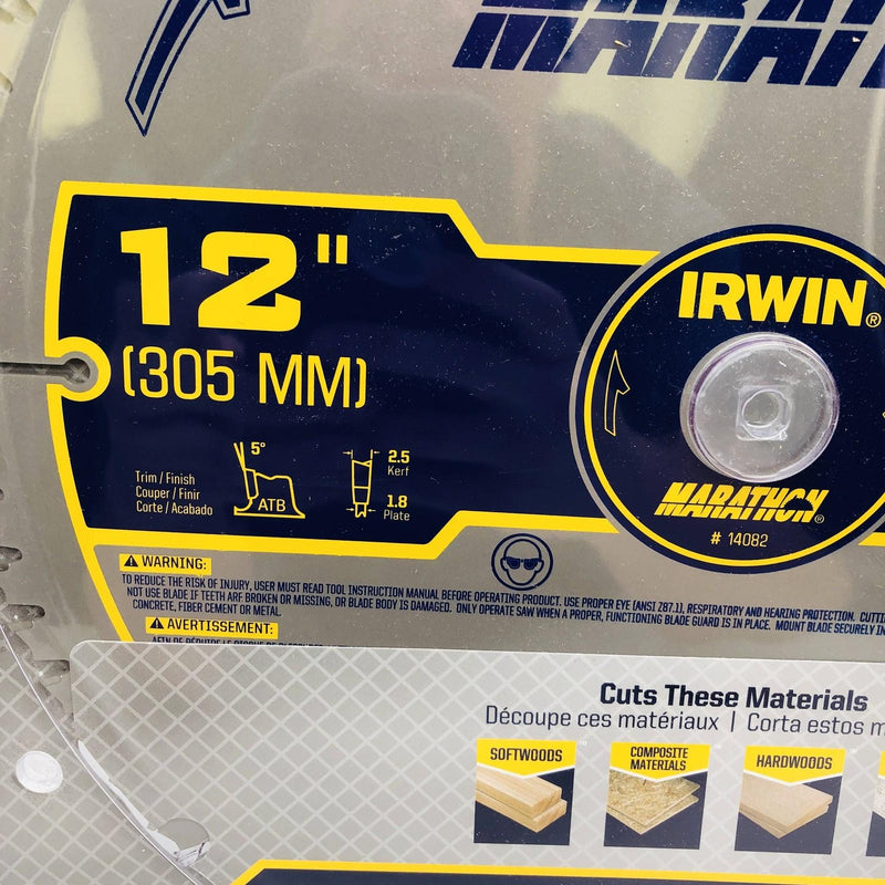 Irwin 14082 Circular Saw Blade 12" w 1" Arbor 72T Carbide Teeth Trim Finish 3