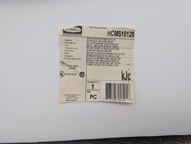 Hubbell HCMS10120 Cable Assembly 20 FT 10 Pin Mini-Quick Change to Bare Wire 4