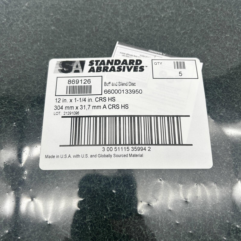 3M Standard Abrasives 869126 Buff and Blend HS Disc 12in x 1-1/4 Course CRS 5PK